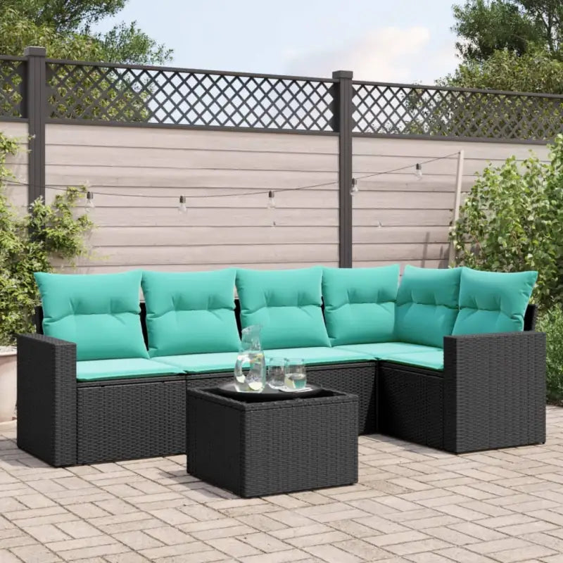 Lounge Tuinset in Bruin met Gepoedercoat Staal en Afmetingen - Zwart en blauw / Met tafel - Tuinsets