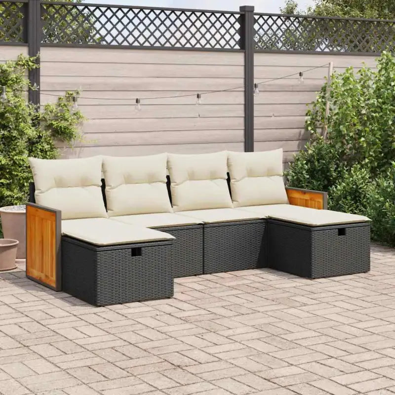 Lounge tuinset in gemengd beige met gepoedercoat staal en afmetingen - Zwart en crème / met opbergruimte - Tuinsets