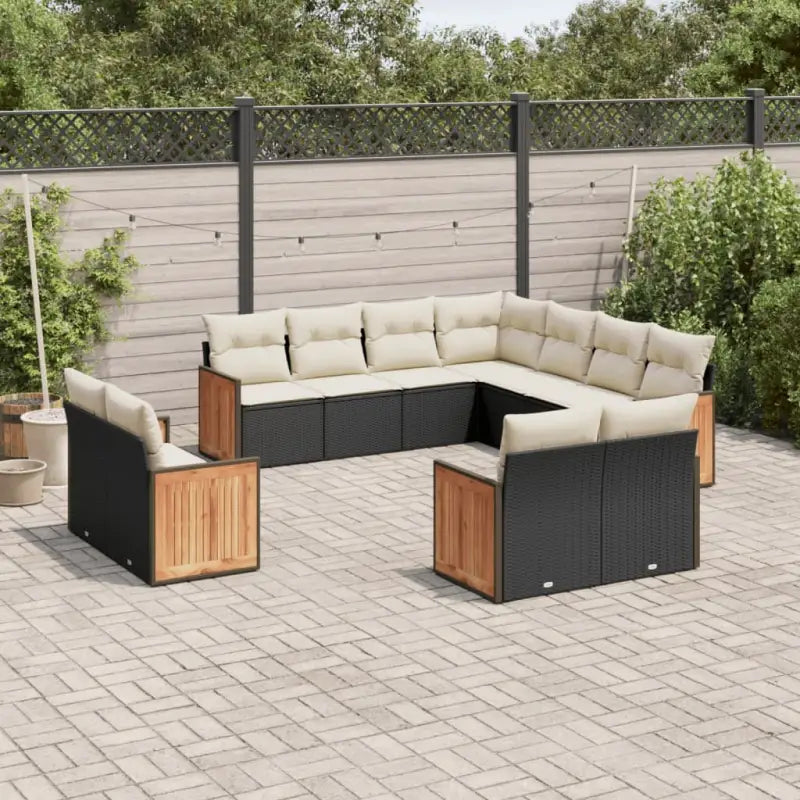 Lounge-tuinset in gemengd beige met gepoedercoat staal en afmetingen - Zwart en crème / Zonder tafel - Tuinsets