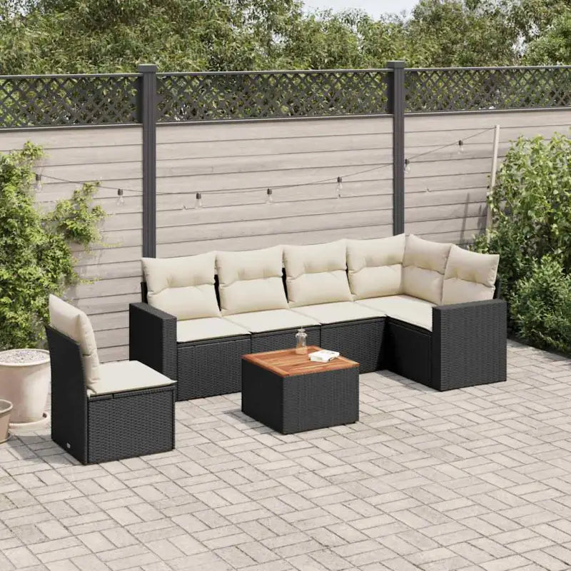 Lounge tuinset in gemengd beige met waterdichte tas voor buitengebruik - Zwart en crème / Tafel + hoek + 3x midden