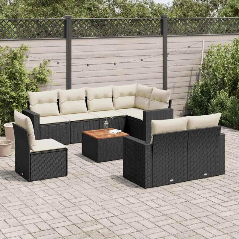 Lounge Tuinset in Gemengd Beige met Waterdichte Tas voor Buiten ontspanning - Zwart en crème / 3x midden + hoek + Tafel