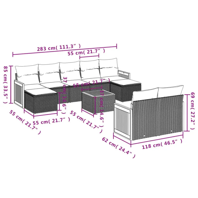 Lounge Tuinset in grijs materiaal met gepoedercoat staal afmetingen - Tuinsets