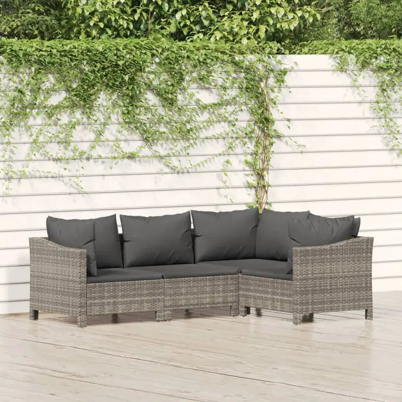 Lounge tuinset in poly rattan met armleuning links en afmetingen zitting - 2x Fauteuil + hoek + midden - Tuinsets