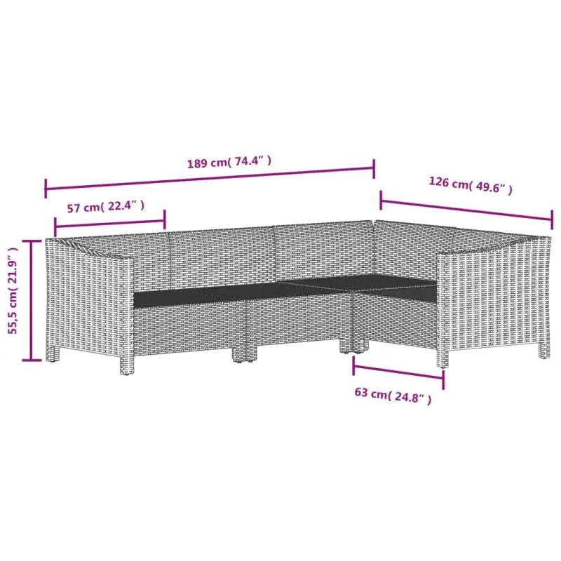 Lounge tuinset in poly rattan met armleuning links en afmetingen zitting - Tuinsets
