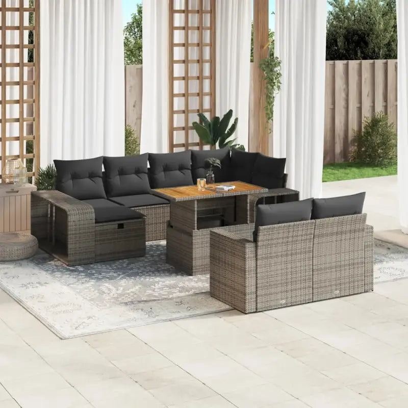 Lounge tuinset in zwart materiaal met gepoedercoat staal afmetingen - Zwart en crème / Hout - Tuinsets