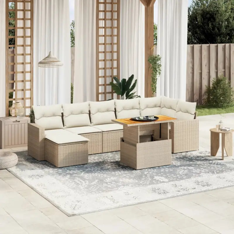 Lounge Tuinset in Zwart Materiaal met Gepoedercoat Staal Afmetingen - beige en crèmekleurig / 3x hoek + 3x midden