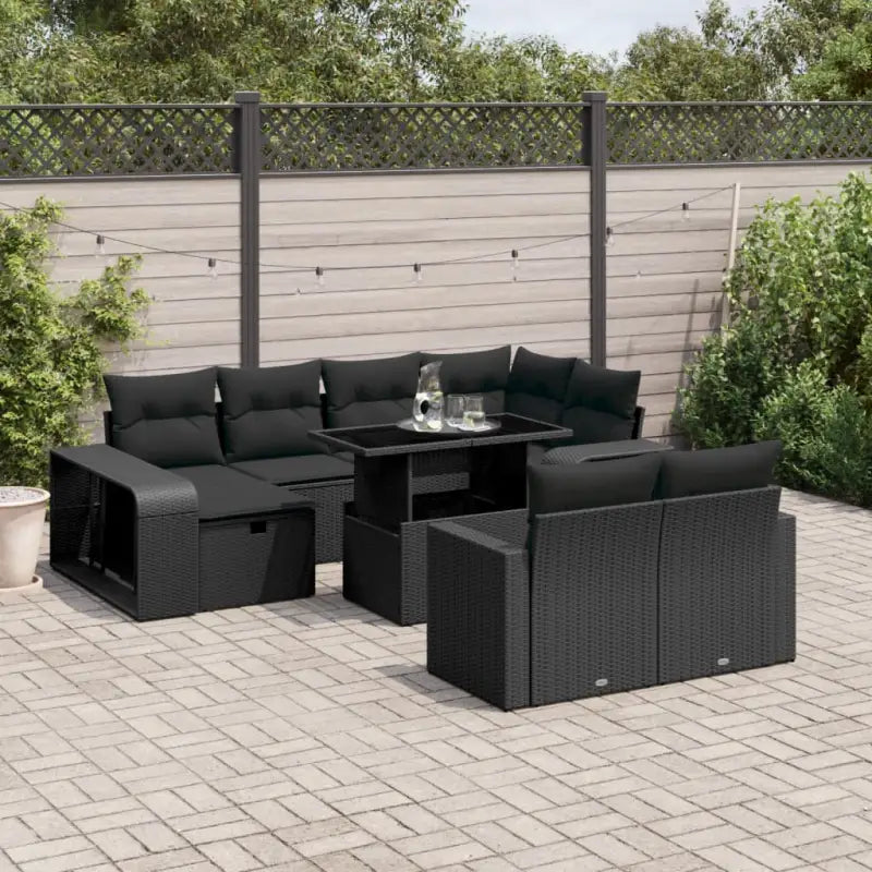 Lounge tuinset in zwart materiaal met gepoedercoat staal afmetingen - Zwart / Glas - Tuinsets