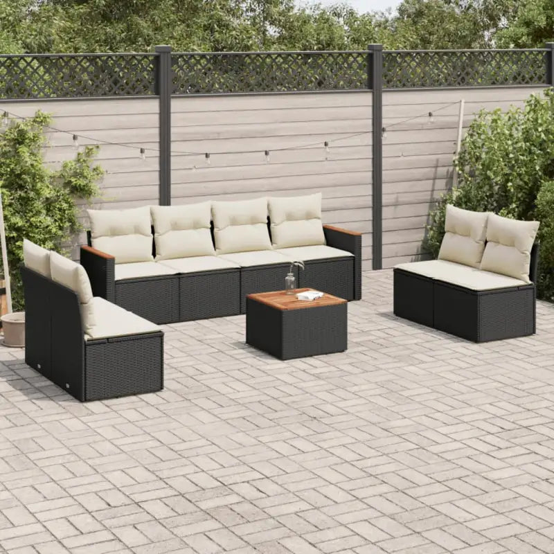 Lounge tuinset in zwart materiaal met gepoedercoat staal en poly rattan - Zwart en crème / Met tafel - Tuinsets