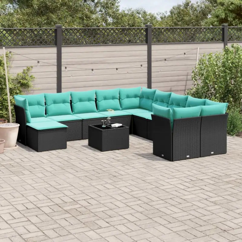 Lounge tuinset in zwart materiaal van gepoedercoat staal met afmetingen - Zwart en blauw / Met tafel - Tuinsets