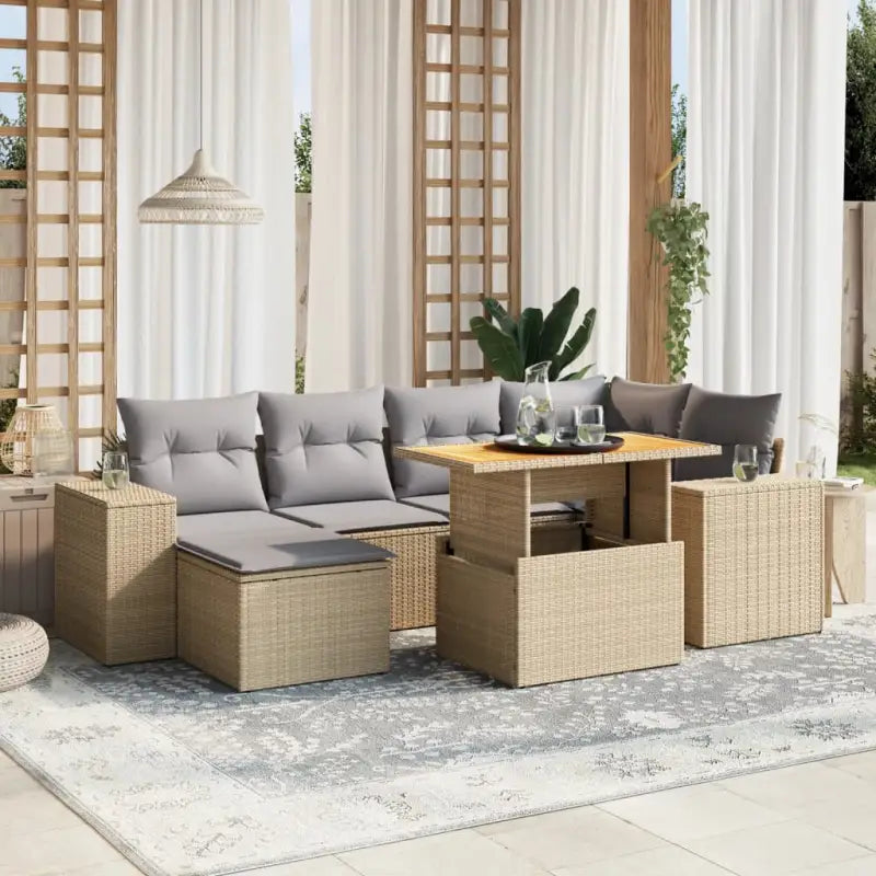 Lounge tuinset met beige materiaal en gepoedercoat staal afmetingen - Beige en grijs / zonder opbergruimte - Tuinsets