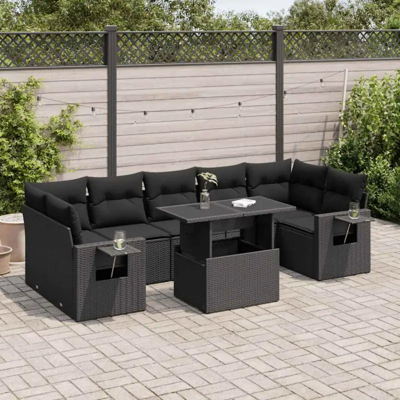 Lounge tuinset met beige materiaal en gepoedercoat staal afmetingen - Zwart / met opbergruimte - Tuinsets
