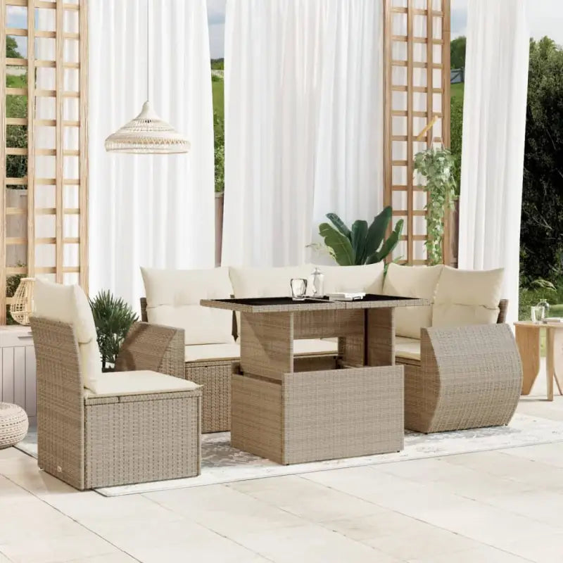 Lounge tuinset met beige materiaal en gepoedercoat staal afmetingen - beige en crèmekleurig / Met tafel - Tuinsets