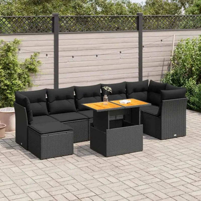 Lounge tuinset met beige materiaal en gepoedercoat staal Afmetingen - Zwart / Tafel + 3x midden + 3x hoek + voetensteun