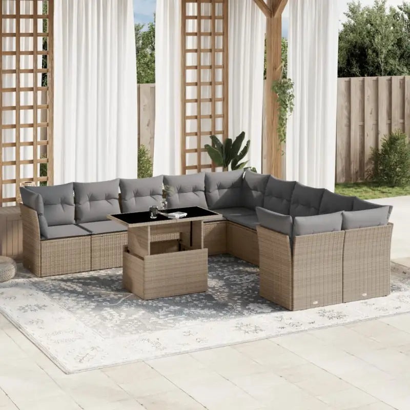 Lounge tuinset met beige materiaal en gepoedercoat staal afmetingen - Beige en grijs / Met tafel - Tuinsets