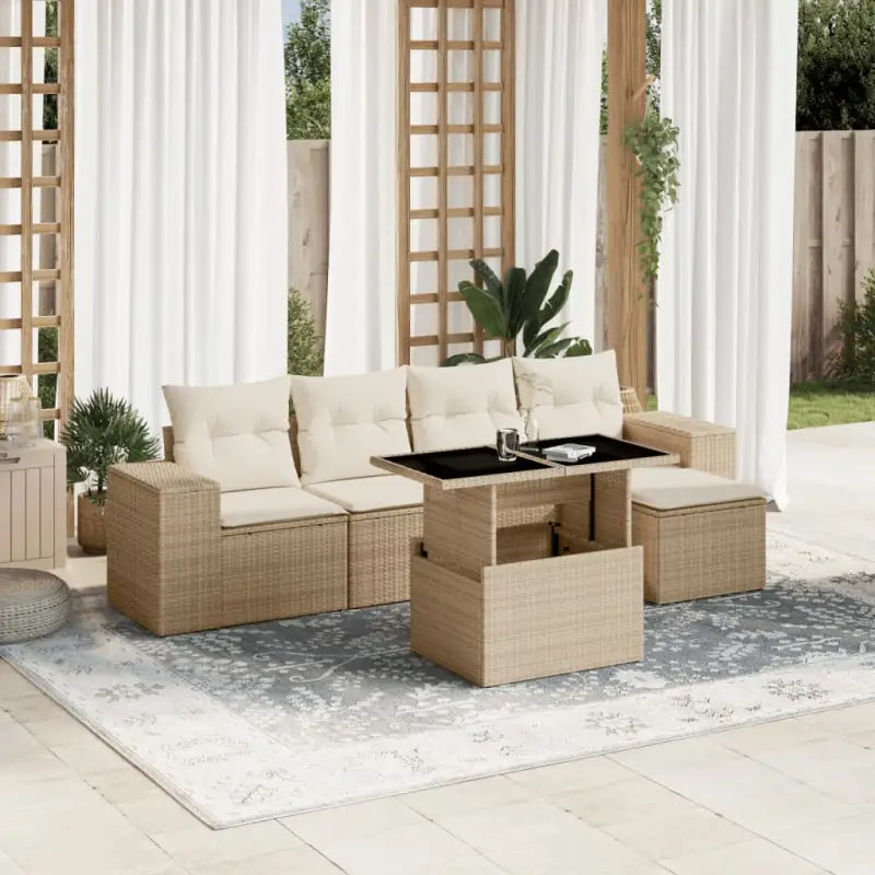 Lounge tuinset met beige materiaal en gepoedercoat staal afmetingen - beige en crèmekleurig / zonder opbergruimte