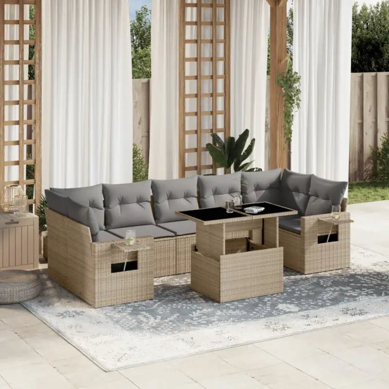 Lounge tuinset met beige materiaal en gepoedercoat staal afmetingen - Beige en grijs / zonder opbergruimte - Tuinsets