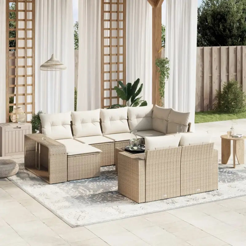 Lounge tuinset met beige materiaal en gepoedercoat staal afmetingen - beige en crèmekleurig / Glas - Tuinsets