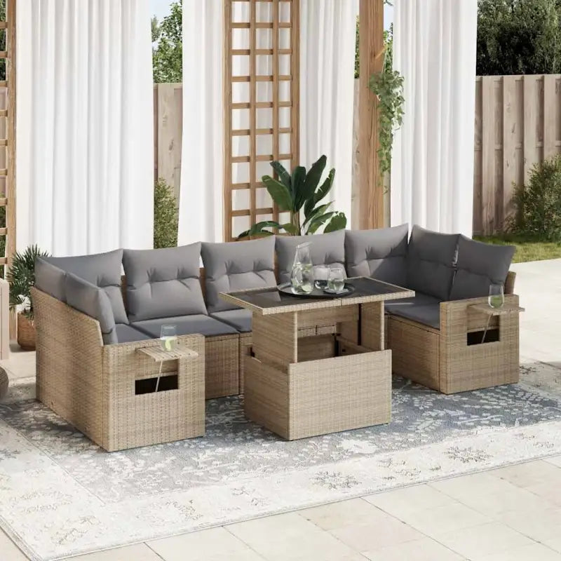 Lounge tuinset met beige materiaal en gepoedercoat staal afmetingen - Beige en grijs / met opbergruimte - Tuinsets