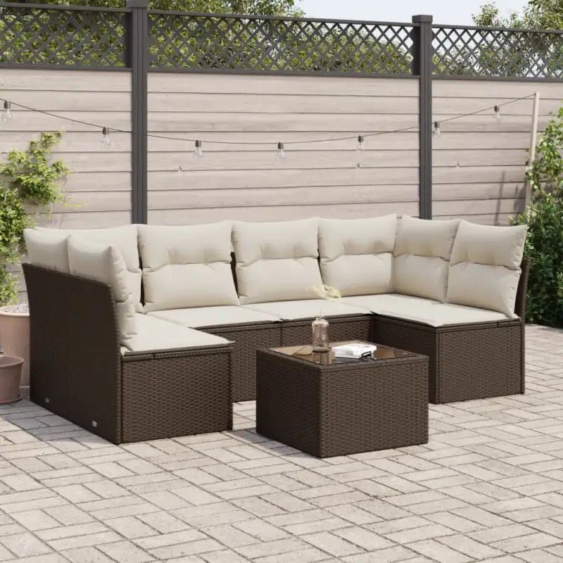 Lounge tuinset met beige materiaal en gepoedercoat staal afmetingen - Bruin en crème / Met tafel - Tuinsets