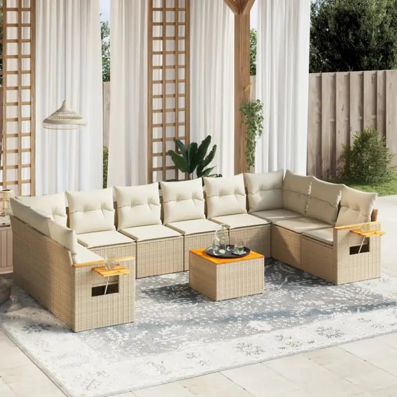 Lounge tuinset met beige materiaal en gepoedercoat staal - beige en crèmekleurig / Met tafel - Tuinsets
