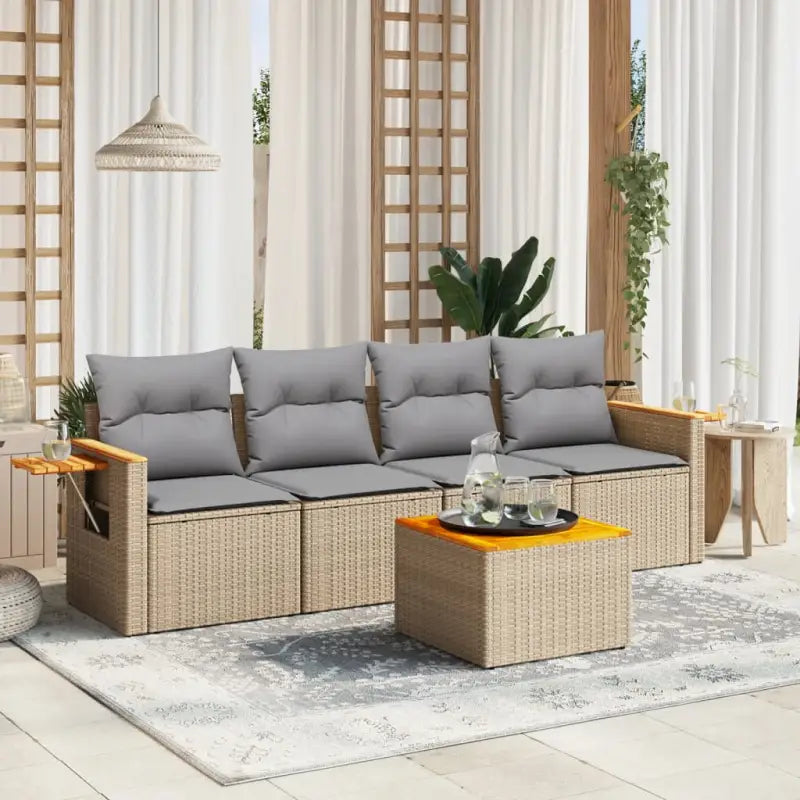 Lounge tuinset met beige materiaal en gepoedercoat staal voor buiten - Beige en grijs / Met tafel - Tuinsets