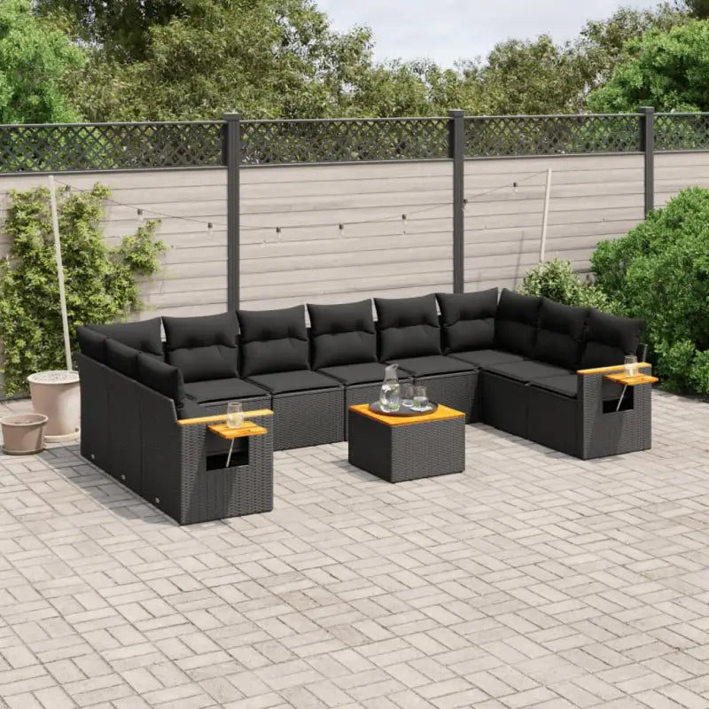 Lounge tuinset met beige materiaal en gepoedercoat staal - Zwart / Met tafel - Tuinsets