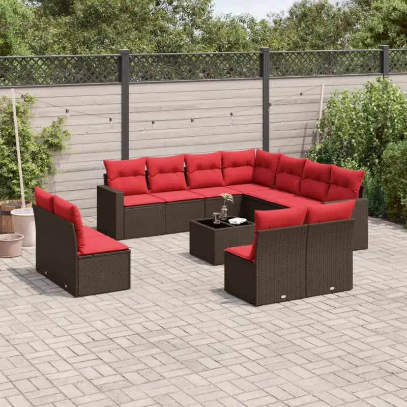 Lounge Tuinset met Bruin Materiaal en Gepoedercoat Staal Afmetingen - Bruin en rood / Met tafel - Tuinsets