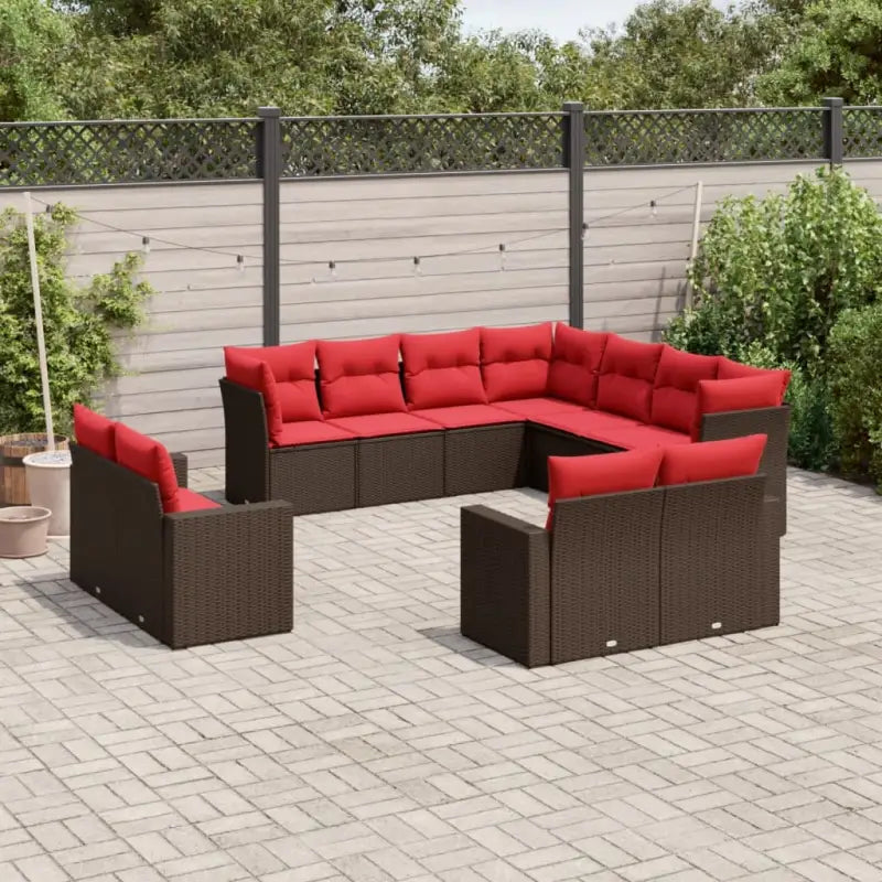 Lounge Tuinset met Bruin Materiaal en Gepoedercoat Staal Afmetingen - Bruin en rood / Zonder tafel - Tuinsets
