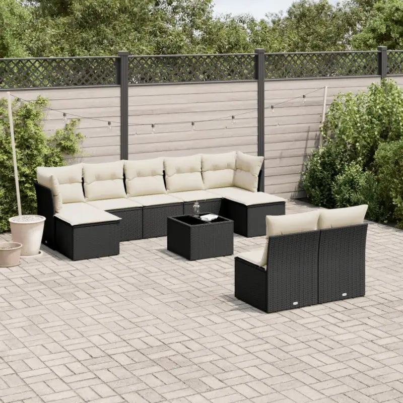 Lounge tuinset met gepoedercoat staal en beige materiaal - Zwart en crème / Met tafel - Tuinsets