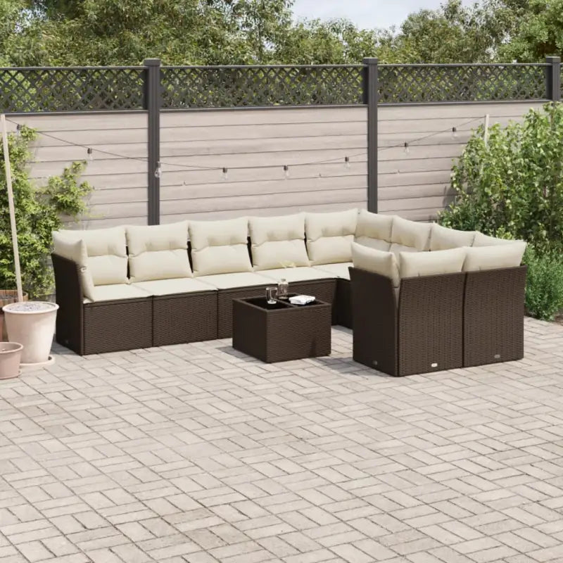 Lounge tuinset met poly rattan en beige materiaal voor buitenplezier - Bruin en crème / Met tafel - Tuinsets