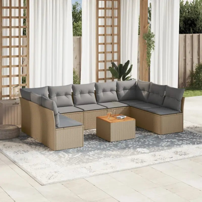 Lounge Tuinset met Poly Rattan en Gepoedercoat Staal Afmetingen - Beige en grijs - Tuinsets
