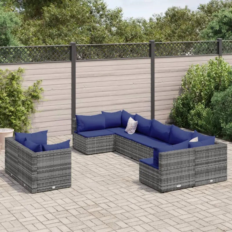 Lounge tuinset met poly rattan en gepoedercoat staal afmetingen - Grijs en blauw - Tuinsets