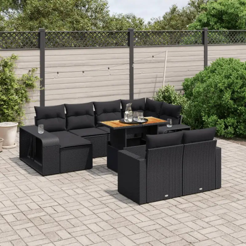Lounge Tuinset met zwart materiaal en gepoedercoat staal afmetingen - Zwart / Hout - Tuinsets