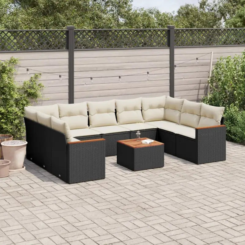 Lounge Tuinset met zwart materiaal en gepoedercoat staal afmetingen - Zwart en crème / Met tafel - Tuinsets