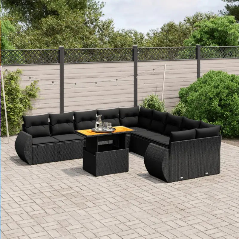 Lounge Tuinset met zwart materiaal en gepoedercoat staal afmetingen - Zwart / 4x hoek + 6x midden + Tafel - Tuinsets