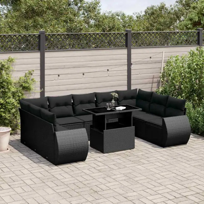 Lounge tuinset van beige materiaal en gepoedercoat staal met afmetingen - Zwart / zonder opbergruimte - Tuinsets
