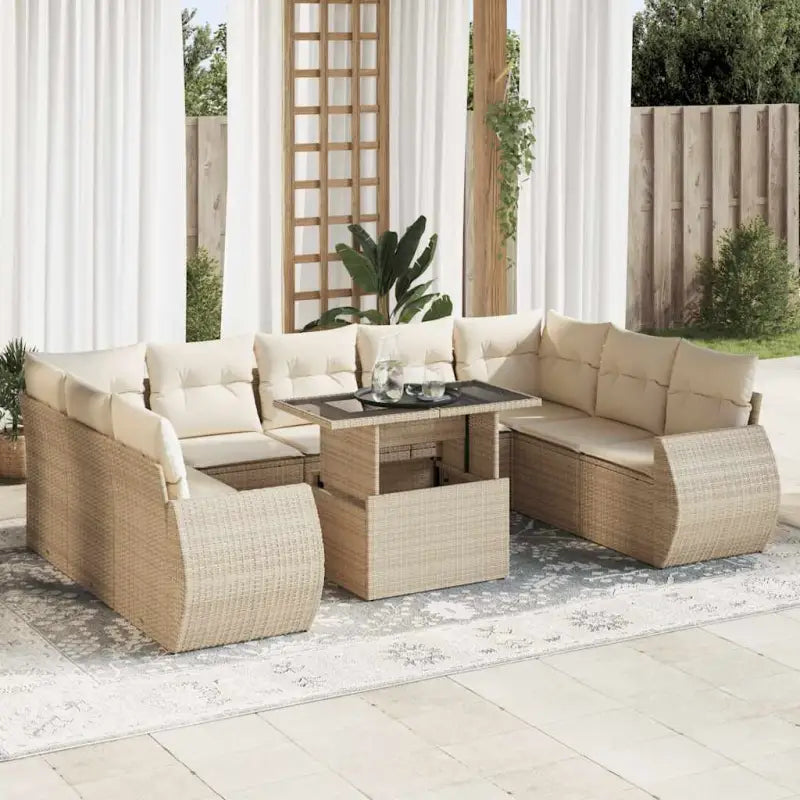 Lounge tuinset van beige materiaal en gepoedercoat staal met afmetingen - beige en crèmekleurig / met opbergruimte