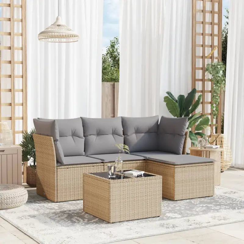 Lounge tuinset van beige materiaal en gepoedercoat staal afmetingen - Beige en grijs / Met tafel - Tuinsets
