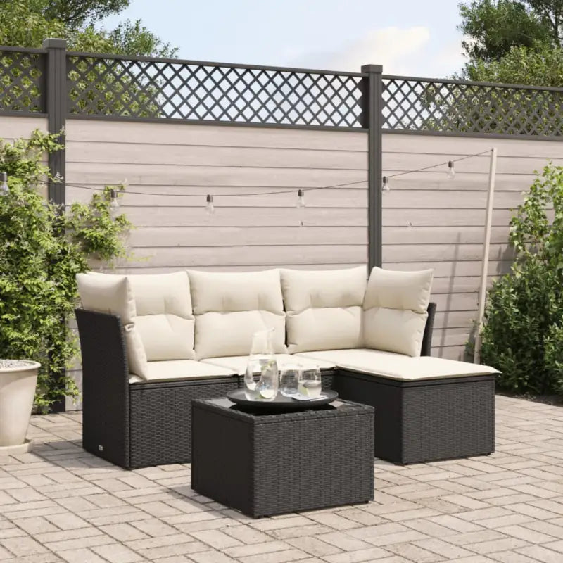 Lounge tuinset van beige materiaal en gepoedercoat staal afmetingen - Zwart en crème / Met tafel - Tuinsets