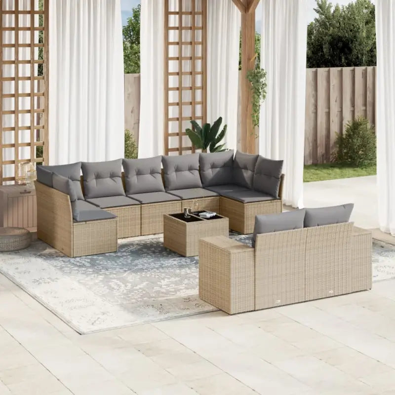 Lounge tuinset van beige materiaal en gepoedercoat staal afmetingen - Beige en grijs / Zonder tafel - Tuinsets
