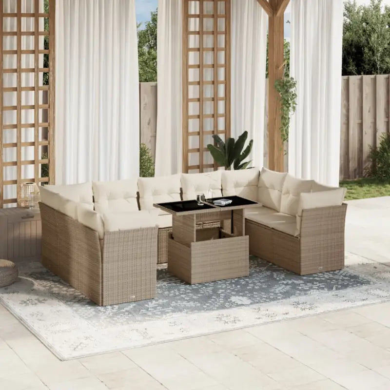 Lounge tuinset van beige materiaal en gepoedercoat staal - beige en crèmekleurig / zonder opbergruimte - Tuinsets