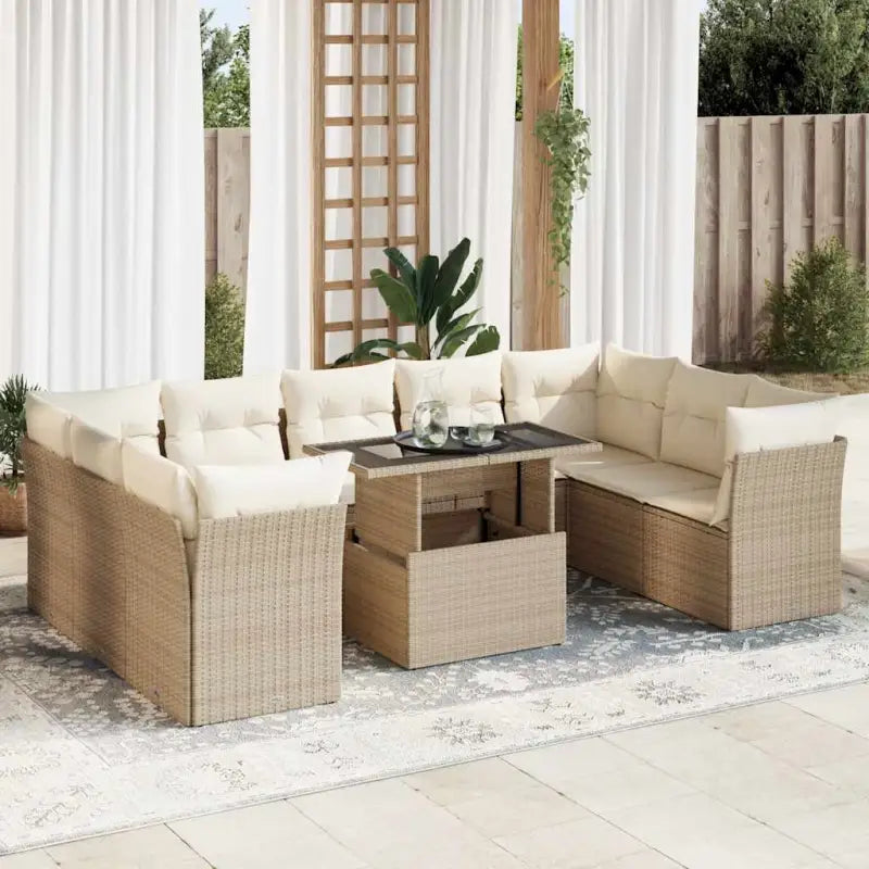 Lounge tuinset van beige materiaal en gepoedercoat staal - beige en crèmekleurig / met opbergruimte - Tuinsets