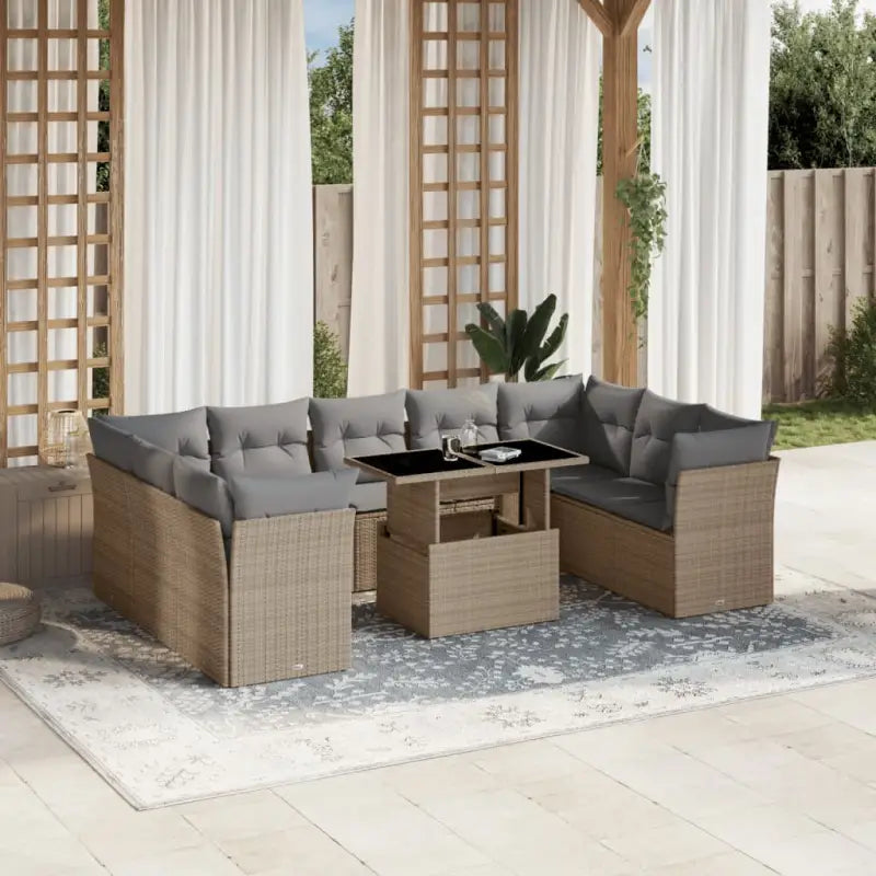 Lounge tuinset van beige materiaal en gepoedercoat staal - Beige en grijs / zonder opbergruimte - Tuinsets