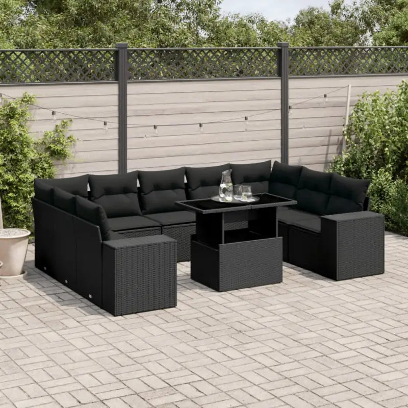 Lounge tuinset van beige materiaal en gepoedercoat staal met ruime afmetingen - Zwart / zonder opbergruimte - Tuinsets