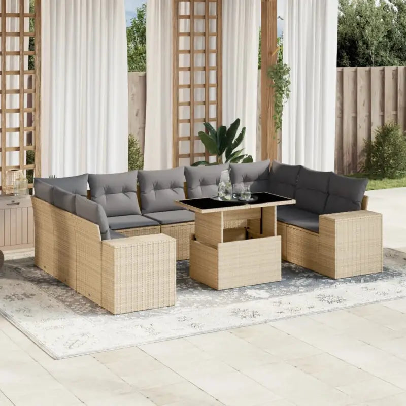Lounge tuinset van beige materiaal en gepoedercoat staal met ruime afmetingen - Beige en grijs / zonder opbergruimte