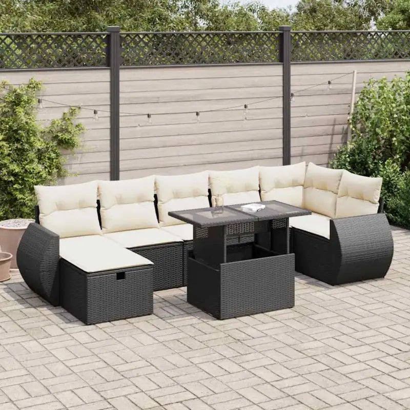 Lounge Tuinset van Beige Materiaal en Gepoedercoat Staal - Zwart en crème / met opbergruimte - Tuinsets