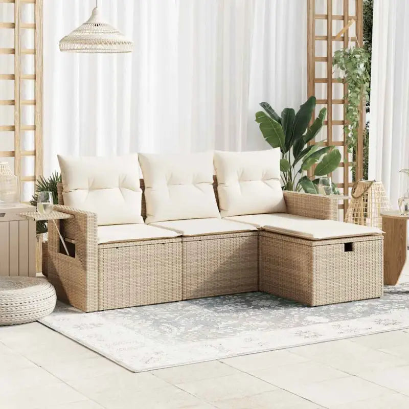 Lounge Tuinset van beige materiaal met gepoedercoat staal afmetingen - beige en crèmekleurig / met opbergruimte