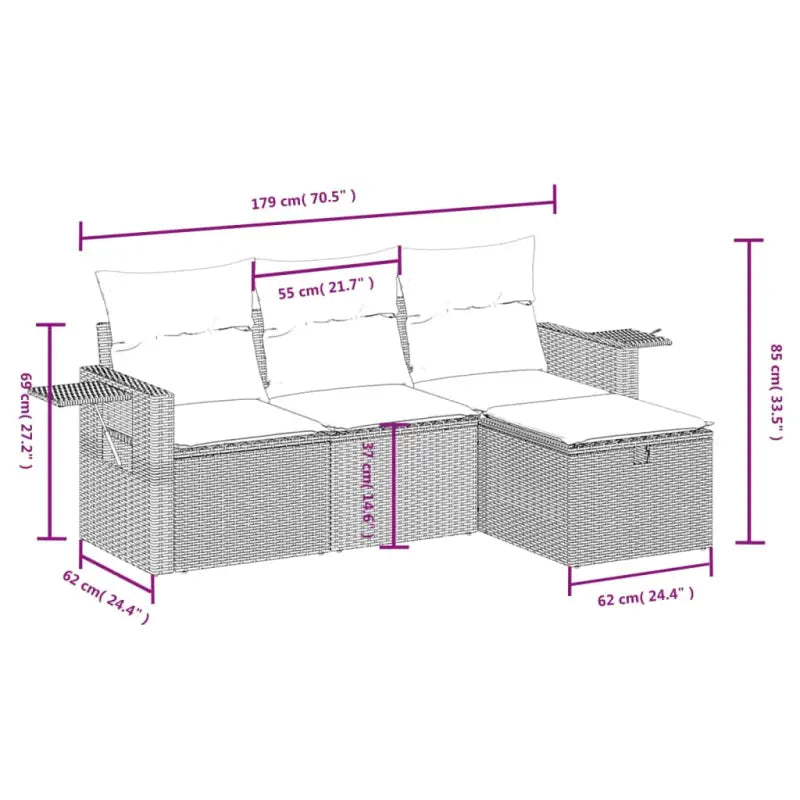 Lounge Tuinset van beige materiaal met gepoedercoat staal afmetingen - Tuinsets