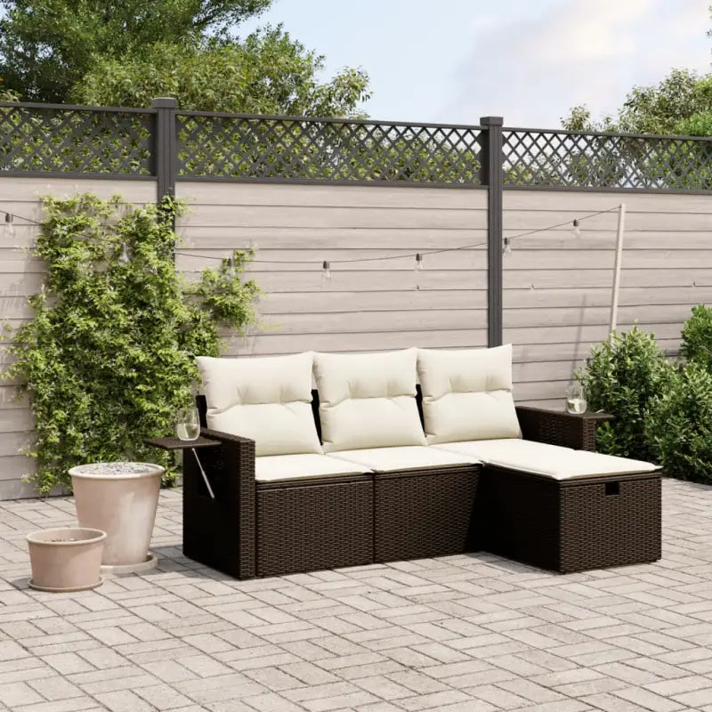 Lounge Tuinset van beige materiaal met gepoedercoat staal afmetingen - Bruin en crème / zonder opbergruimte - Tuinsets