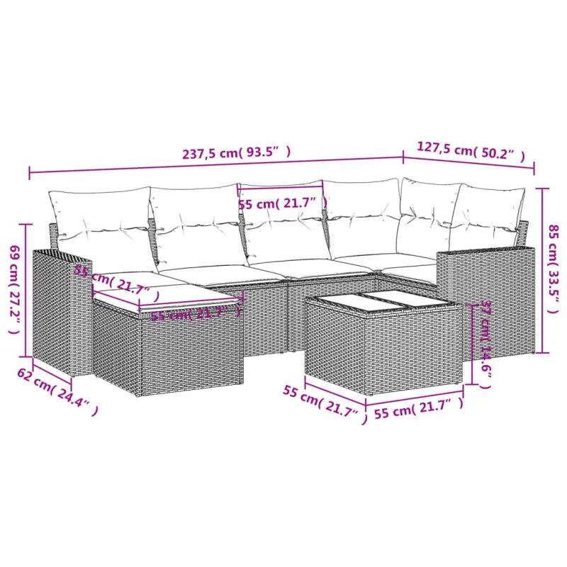 Lounge Tuinset van bruin materiaal met gepoedercoat staal afmetingen - Tuinsets